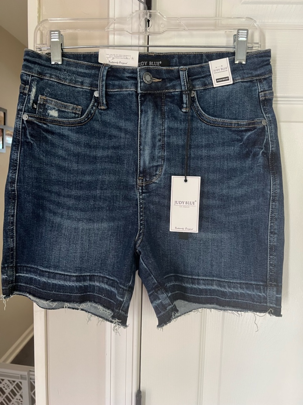 Judy Blue Dark Wash Denim Tummy Control Cutoff Shorts - Dark Blue Size Large NWT